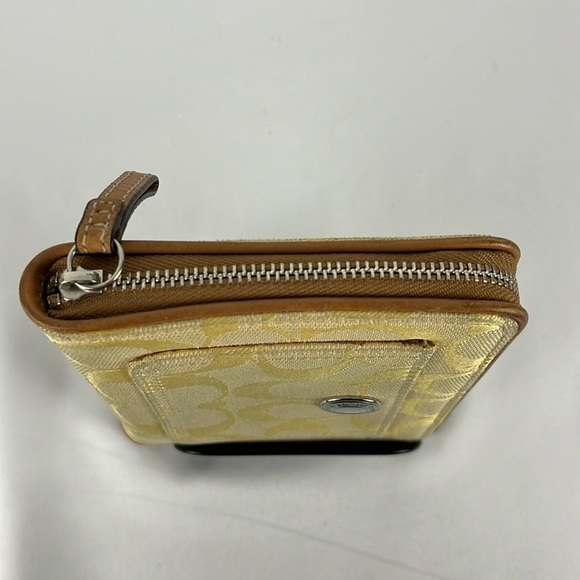 Coach Signature C Jacquard Fabric Zip Around Wallet Yellow with Leather trim - Picture 4 of 15